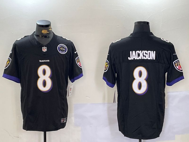 Men Baltimore Ravens #8 Jackson Black Three generations 2024 Nike Vapor Limited NFL Jersey style 2